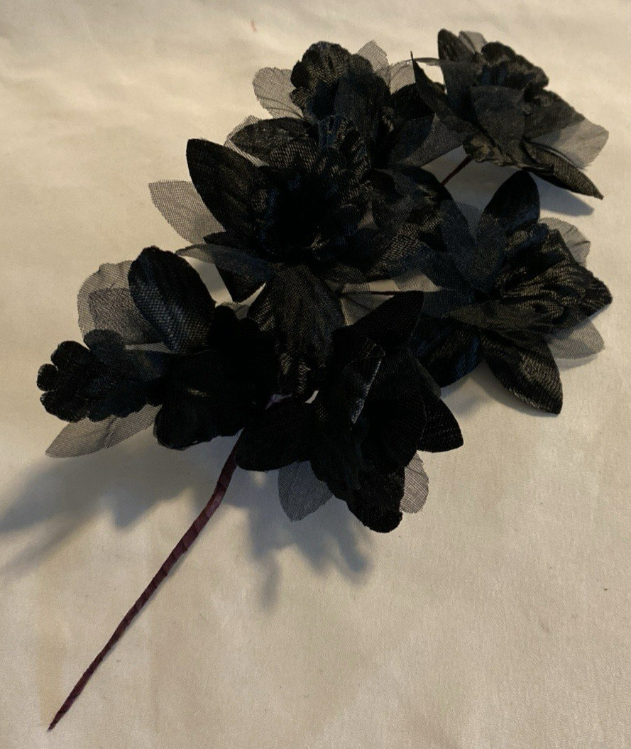 12 Black Floral Picks Halloween, Goth, Wedding, Black Tie Event 8″
