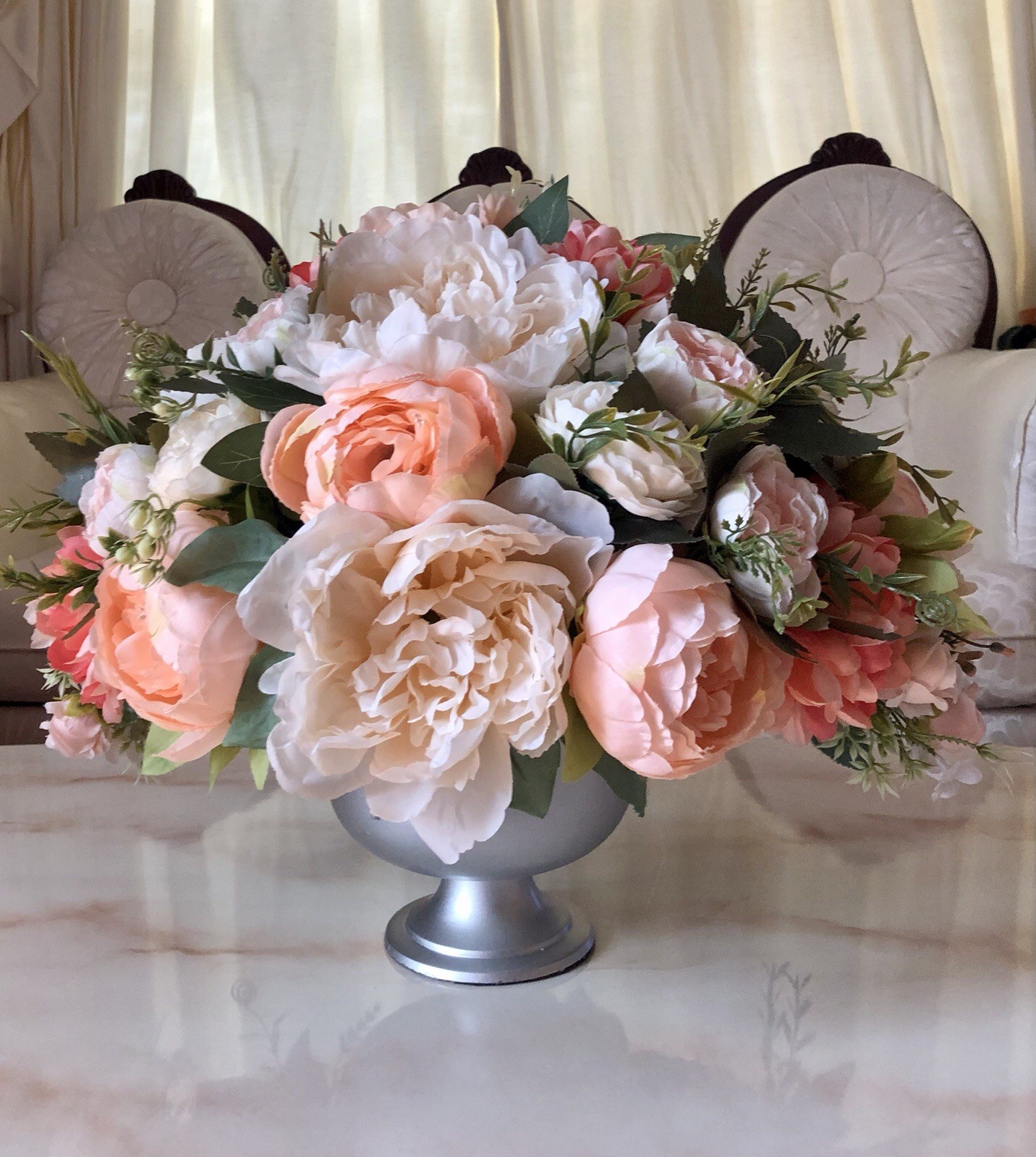 Blush Peach Peony Floral Arrangement Spring Easter Floral Centerpiece