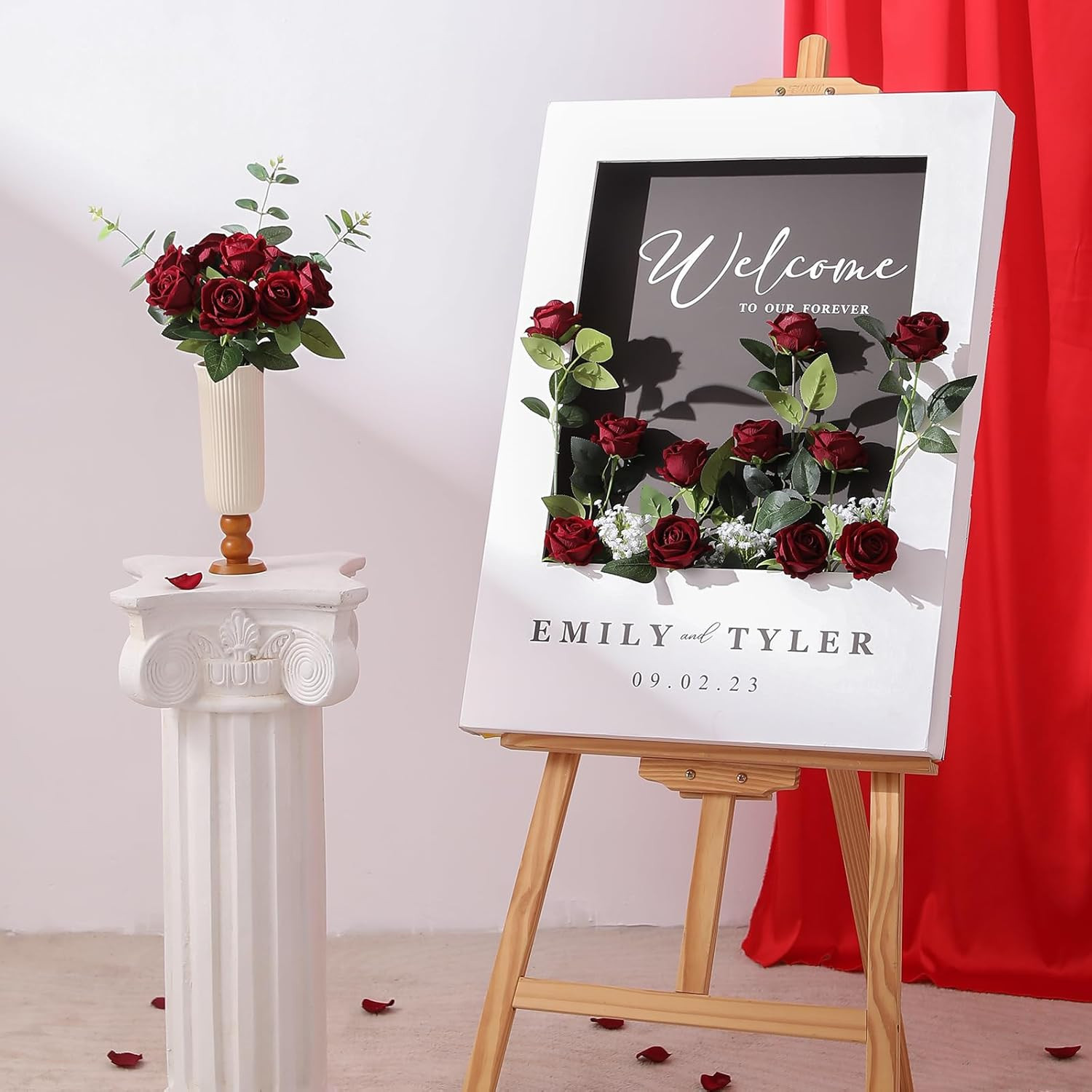 12PCS Artificial Flowers Fake Roses, Realistic Velvet Long Stem Red Roses Bouque
