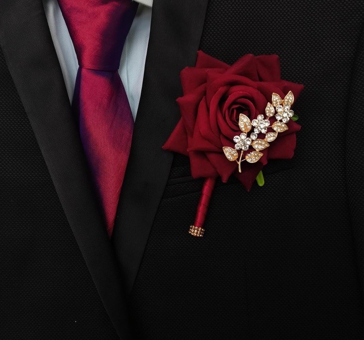 YIFU Wedding Velvet Rose Groom’s & Best Man’s Corsage Set – 6 Red New E2