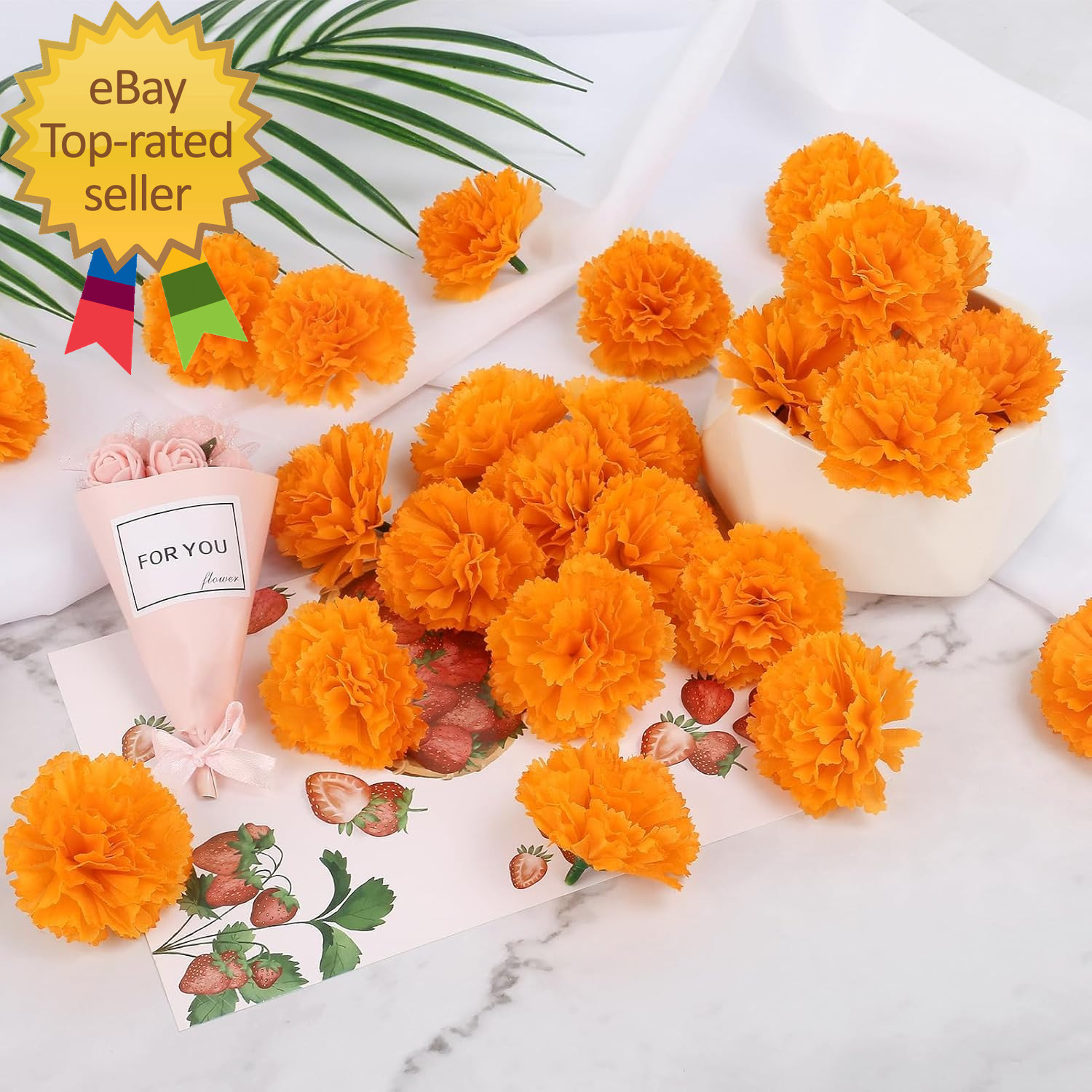80 Pcs Artificial Marigold Flowers 2″ Silk Marigold Flower Heads with Stems