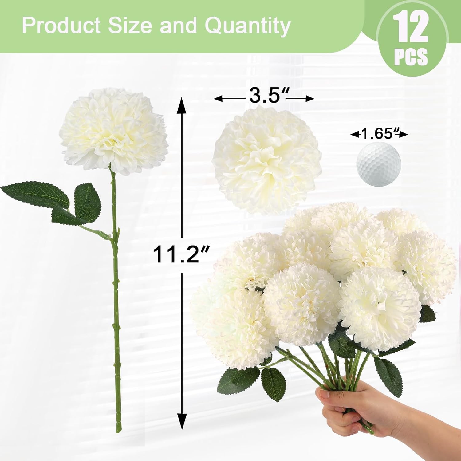 White Artificial Silk Chrysanthemums 12 Pcs Floral Centerpiece