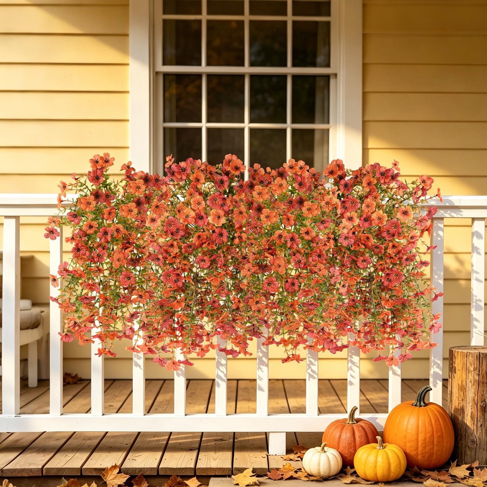 2 Pcs UV Resistant Faux Fall Mums – Realistic Outdoor Decorations for Porch, Pat