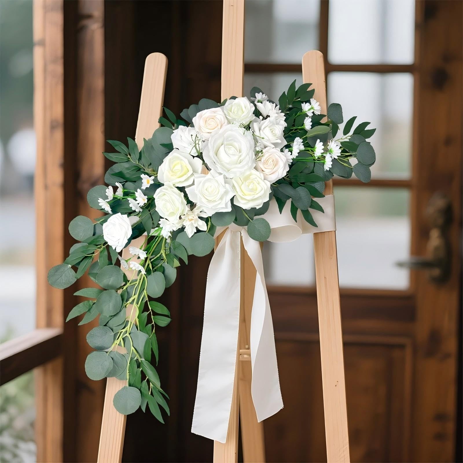 Petalivebioom Wedding Arch Flowers Set of 2 White Floral Swag for Wedding Cer…