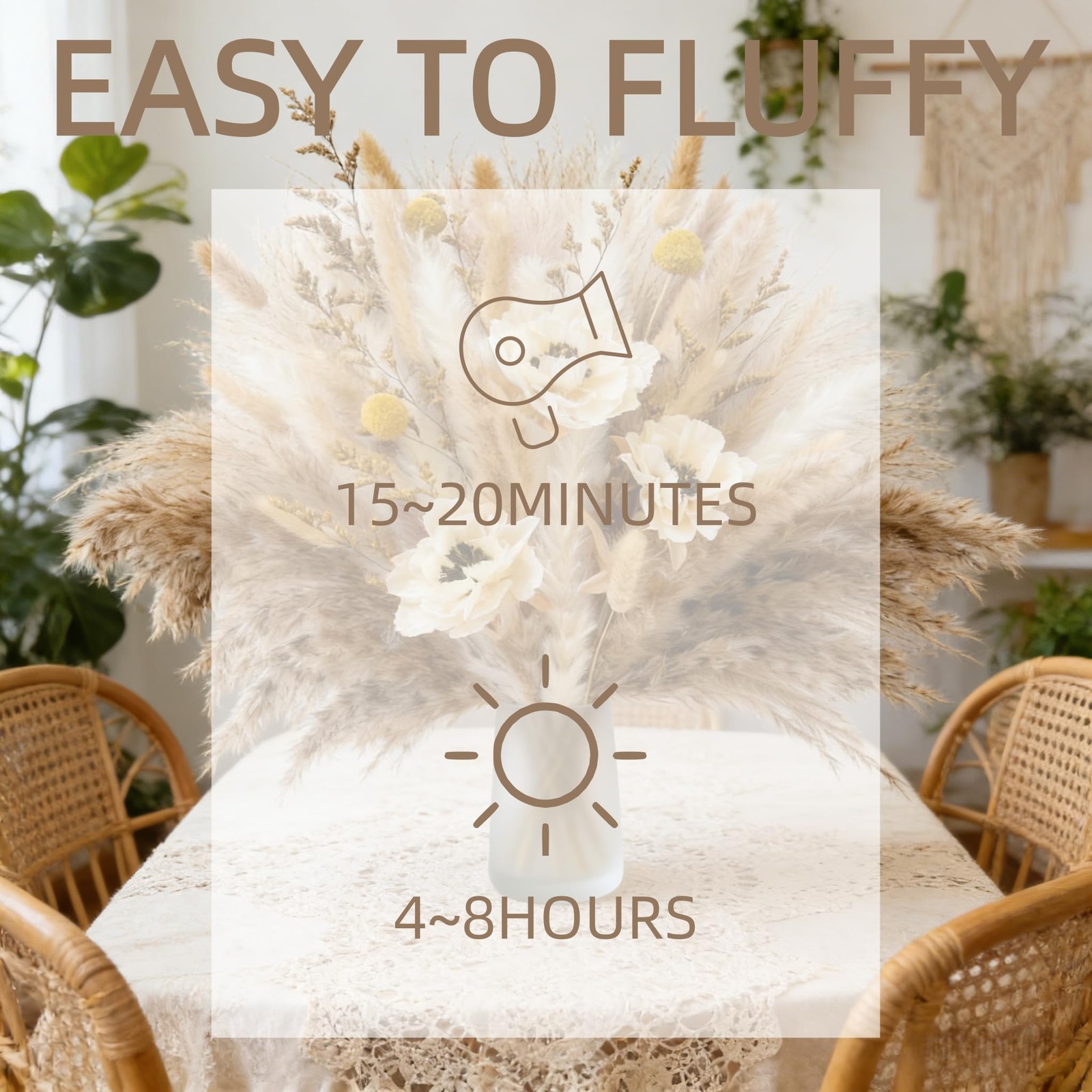 Boho Pampas Grass for Vase Filler Fluffy Natural Dried Flowers Arrangements w…