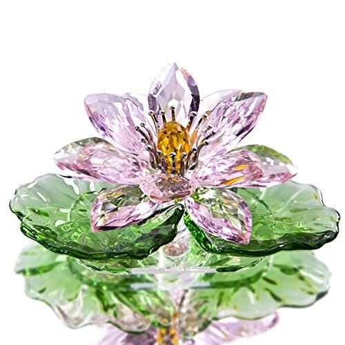 Pink Sparkle Crystal Lotus Flower – Feng Shui Home Decor, Gift Boxed, Glass Art
