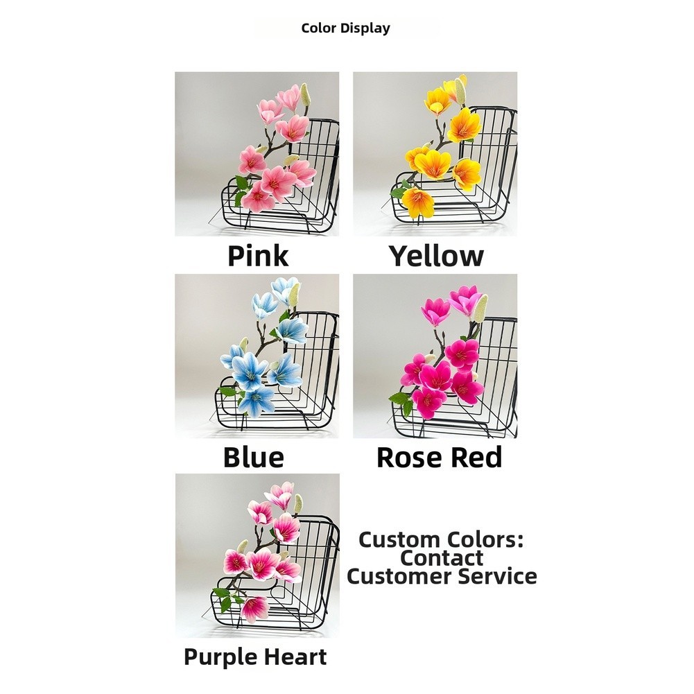 7-Bloom Magnolia Artificial Flower Stem Plastic for Table Shelf Display