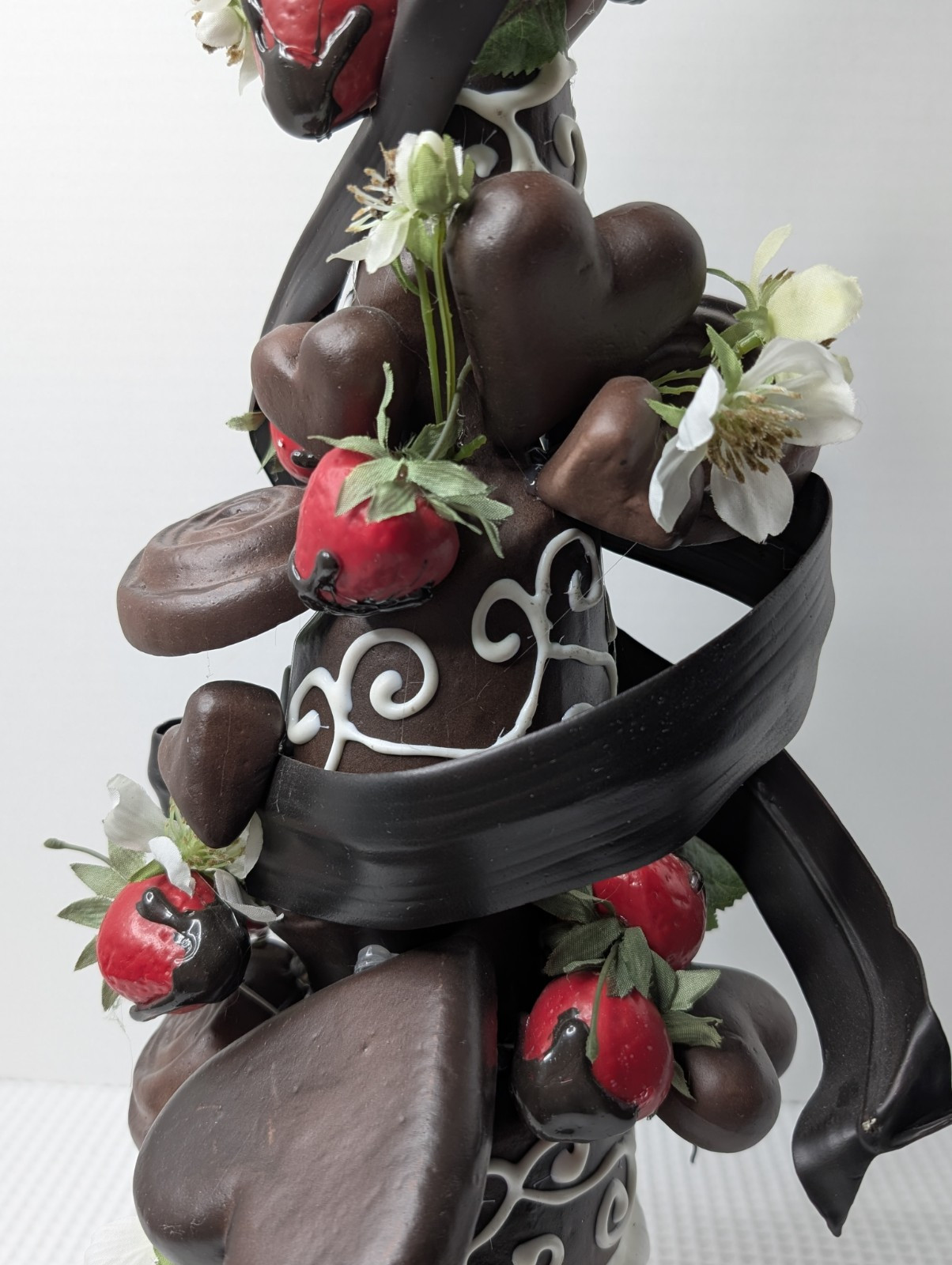 Vintage Chocolate Tree Plant Floral Christmas Holiday Faux Hearts Strawberries