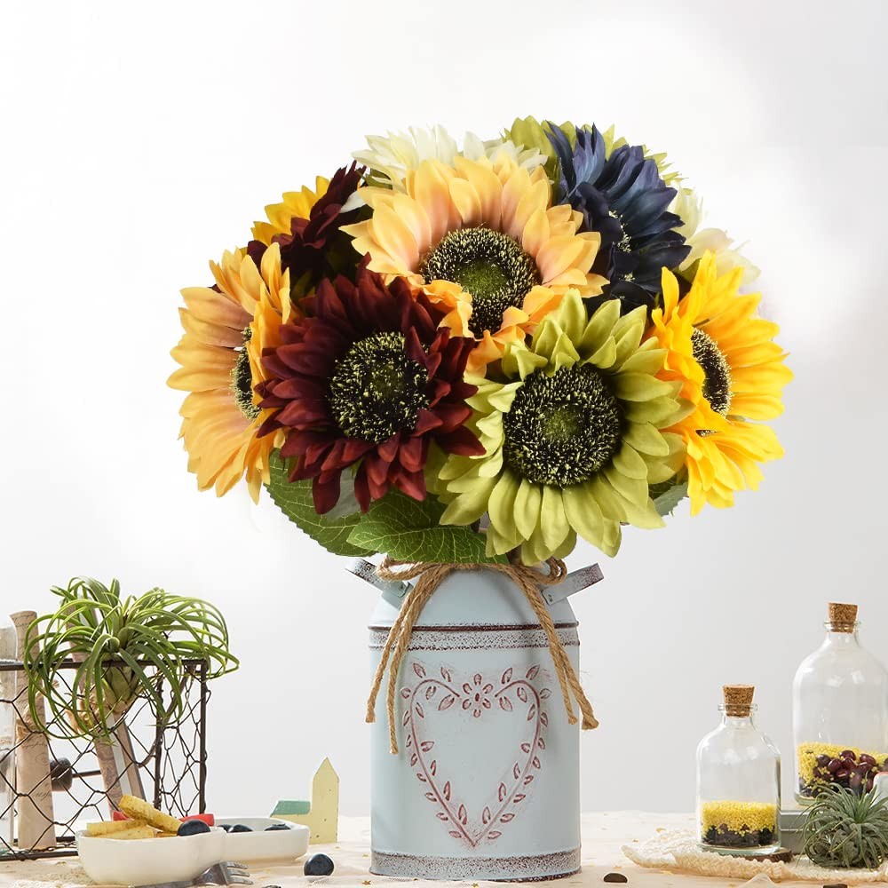 Artificial Sunflowers Long Stem Large Silk Fake Bouquet 6pcs Yellow Flower Home