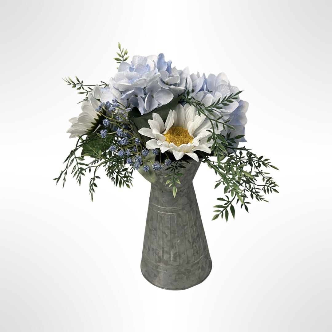 Summer / Fall Floral Arrangement In Galvanized Pitcher