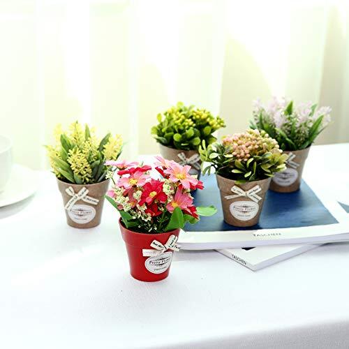 LUEUR Set of 6 Potted Artificial Flowers Fake Flowers with Assorted Colors