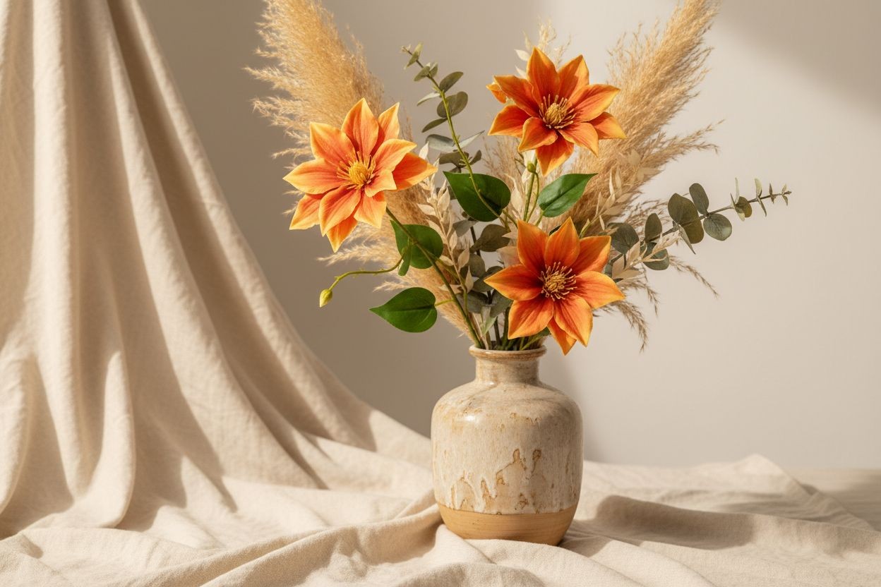 Orange Clematis Stem Faux Flower Branch Floral Stem Autumn Floral Decor Farmhous