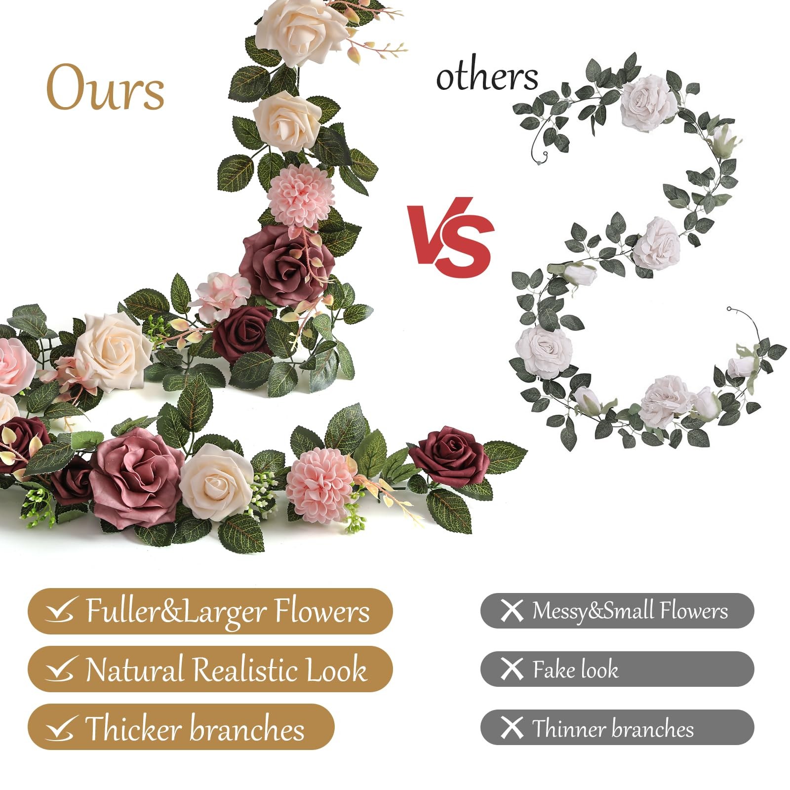 5FT Artificial Rose Flower Burgundy Fake Floral Garland for Wedding Ceremony …