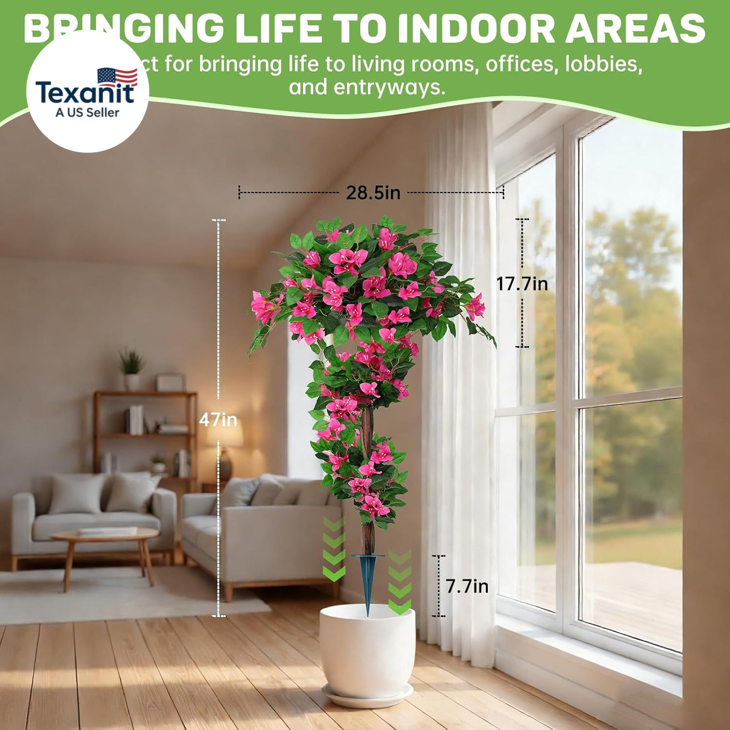 2Pack 4FT Artificial Bougainvillea Topiary Trees for Outdoor, Fake Silk Flowers