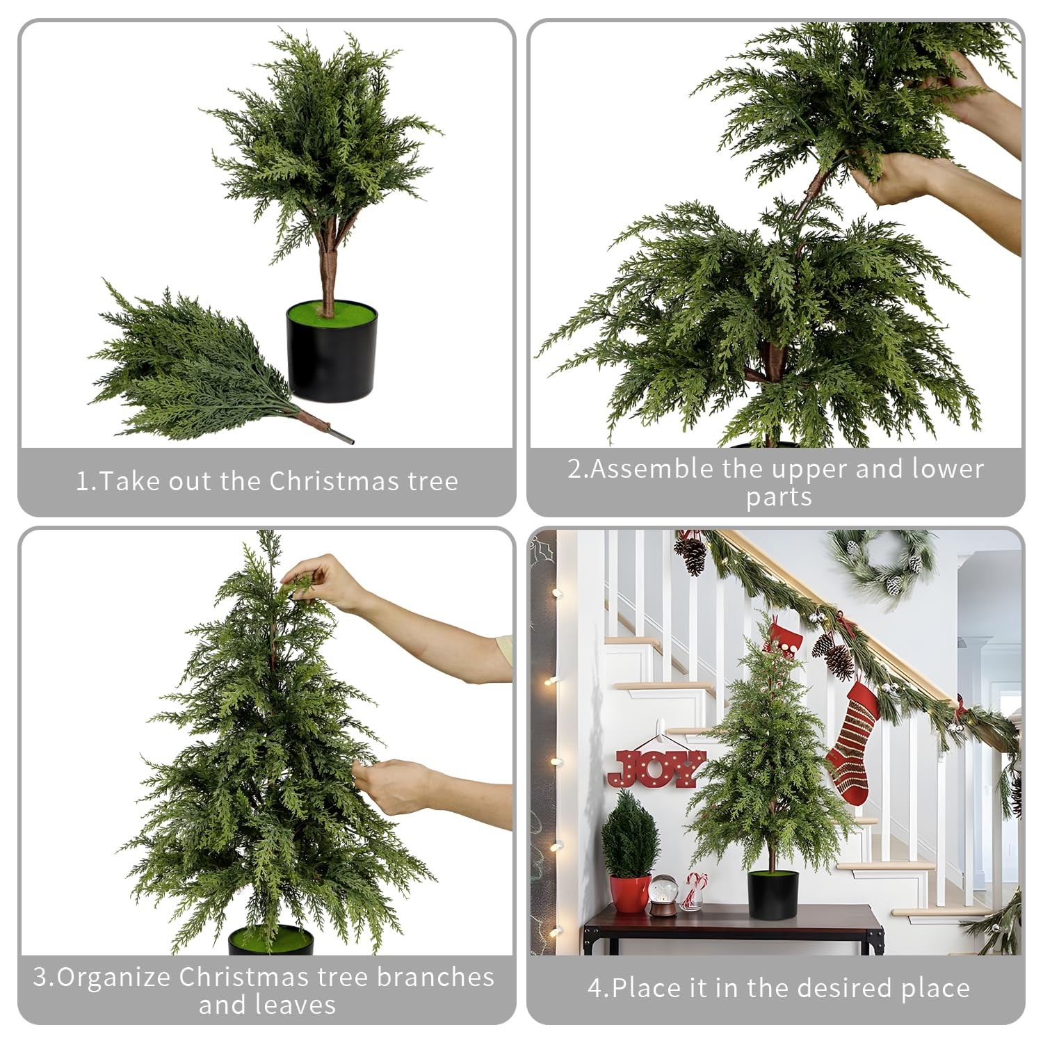 3FT Artificial Cedar Topiary Trees for Front Porch Decor Realistic Xmas Tree …