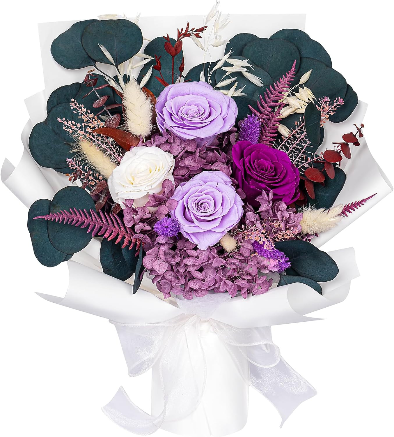 Purple Preserved Rose Bouquet Gift for Women Long Lasting Home Decor