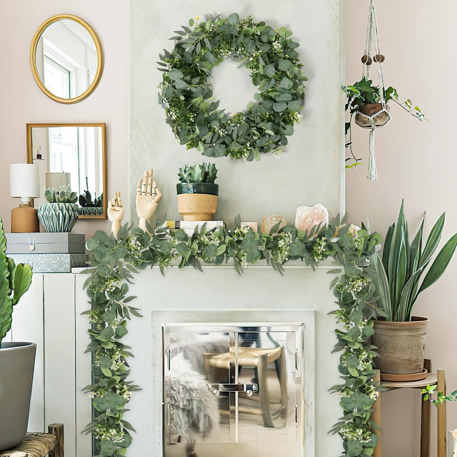 5.9FT Eucalyptus Garland Artificial Vines Fake Greenery Garland with Gypsophi…