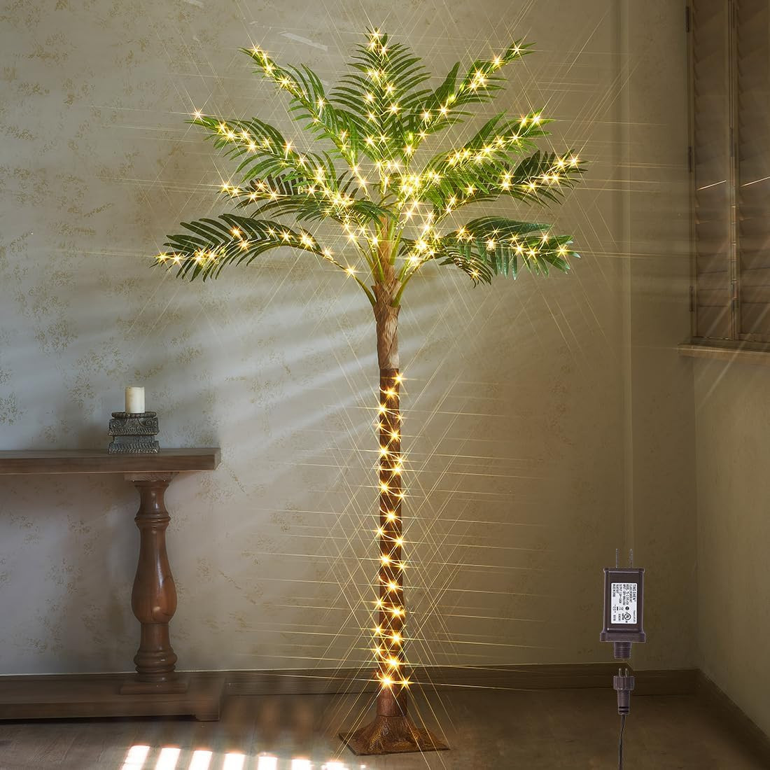 6FT Artificial Palm Tree with 220 LED Fairy Lights for Indoor/Outdoor Decor
