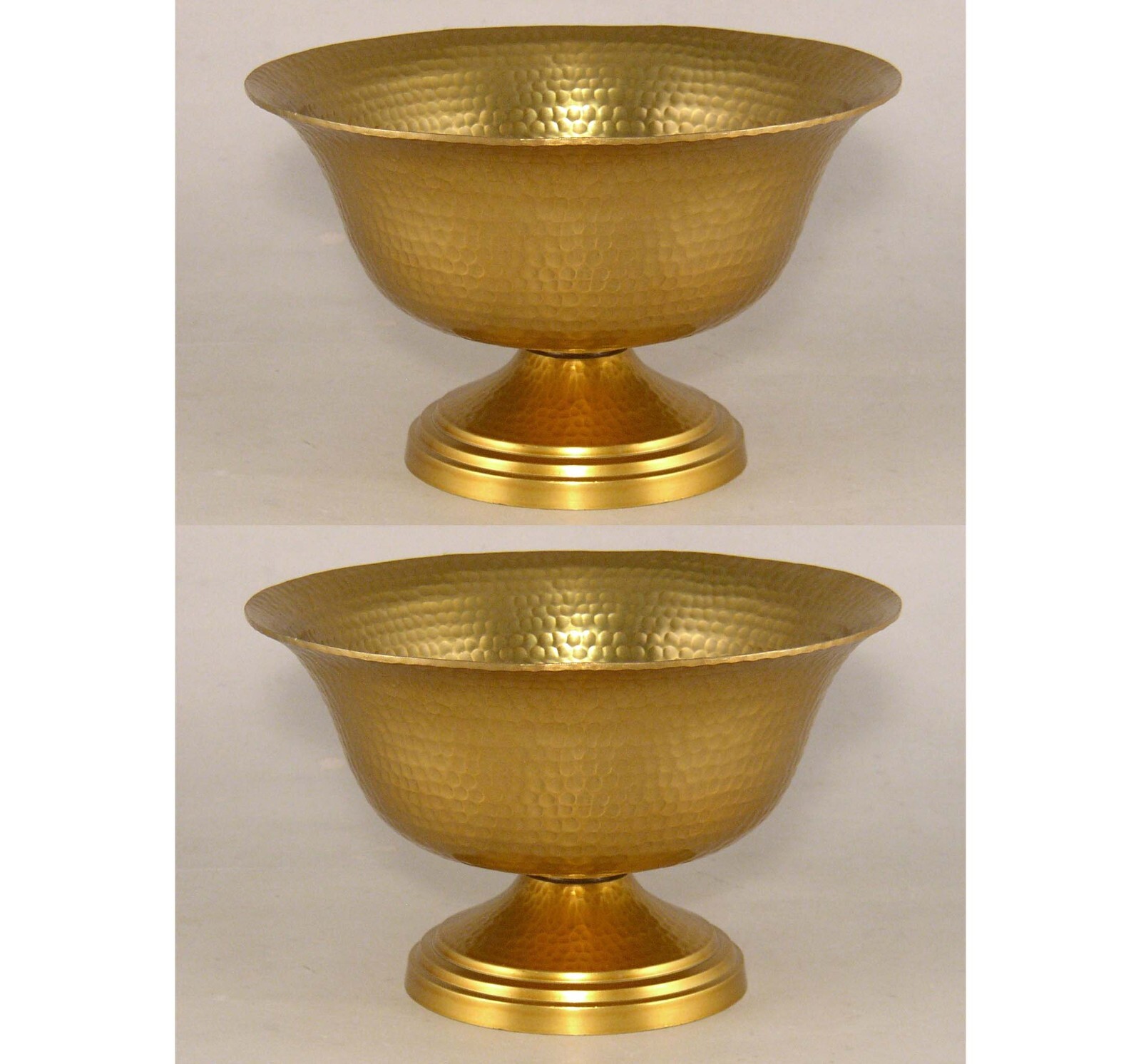 Compote Bowl Vase Gold Finish Hammered Low 8″Dia 4.5″High Set/2 FREE SHIPPING