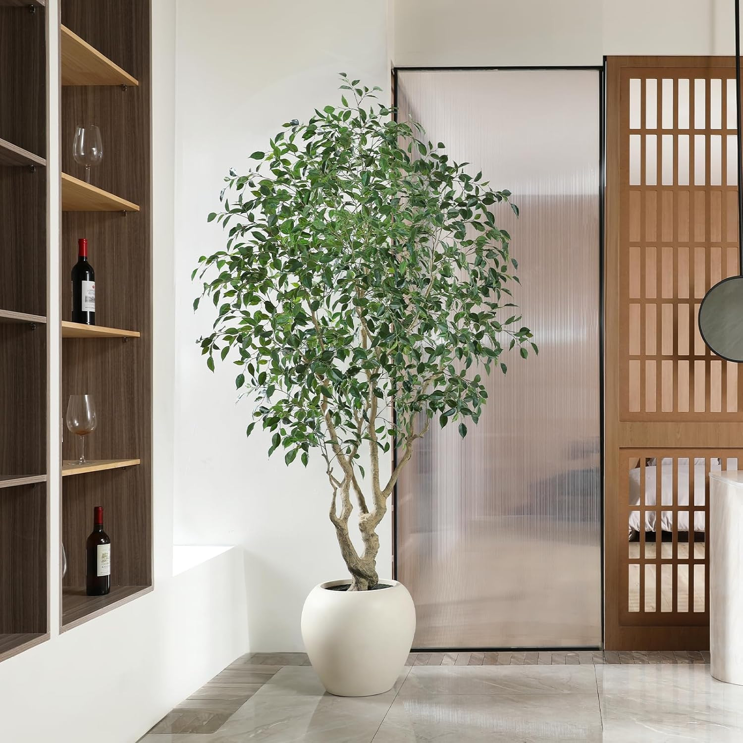 8ft Faux Ficus Tree with Artisan Planter – Realistic Indoor Decor for Home/Offic