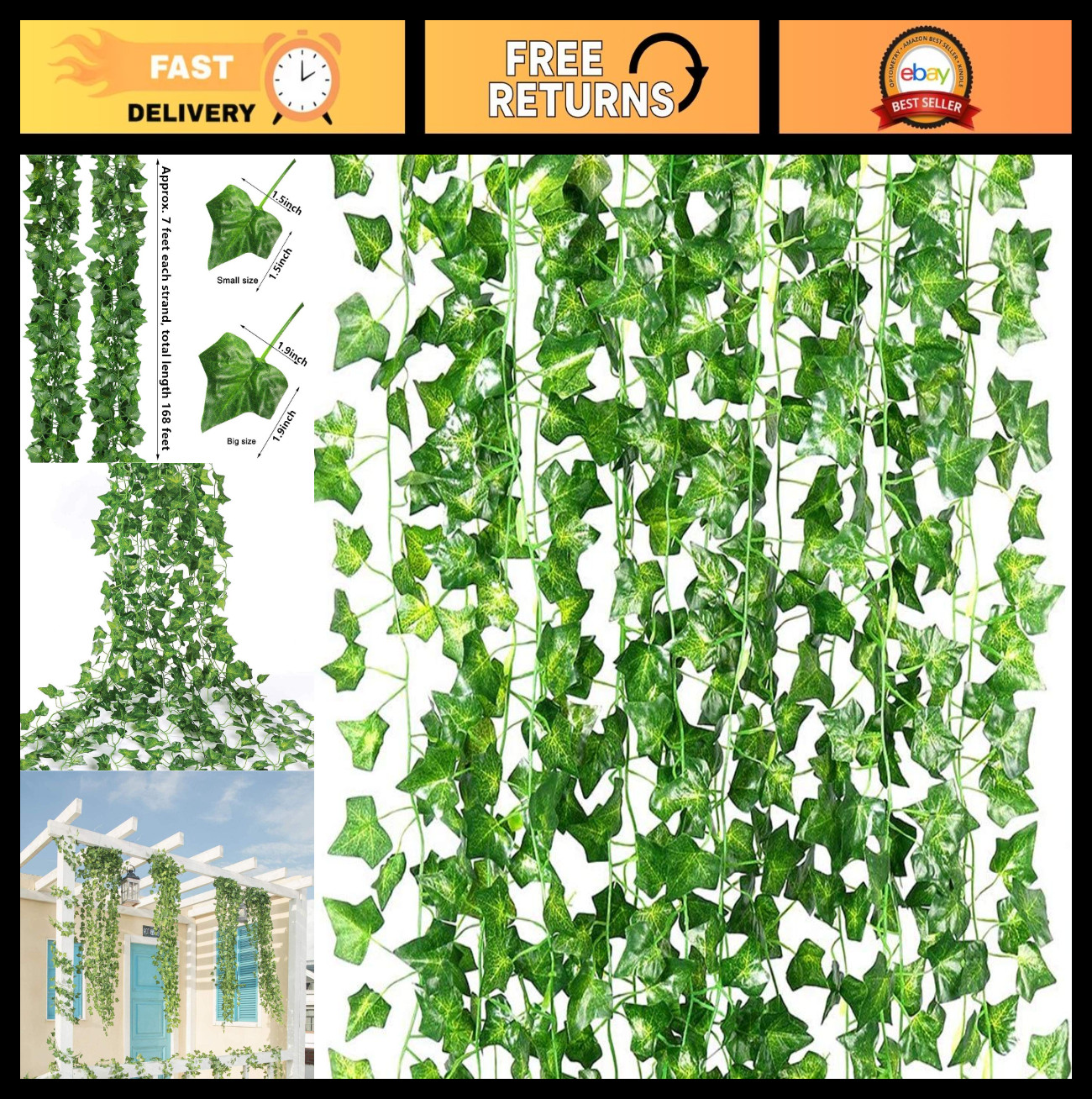 168ft Artificial Ivy Vine Garland – Fake Greenery for Home, Garden, Wedding Deco