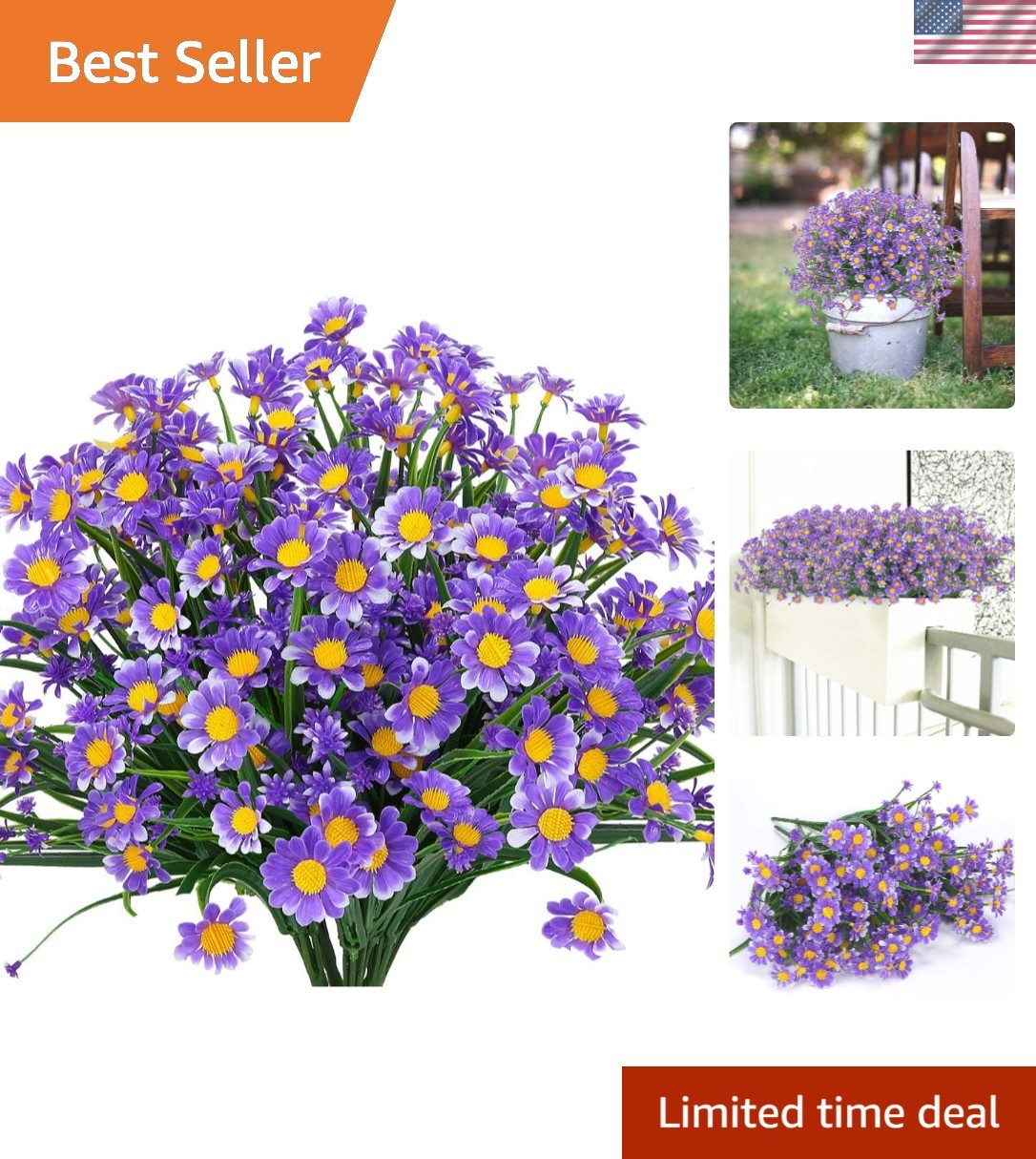 4 Bundles of Lifelike Artificial Daisies – Eco-Friendly Indoor/Outdoor Decor