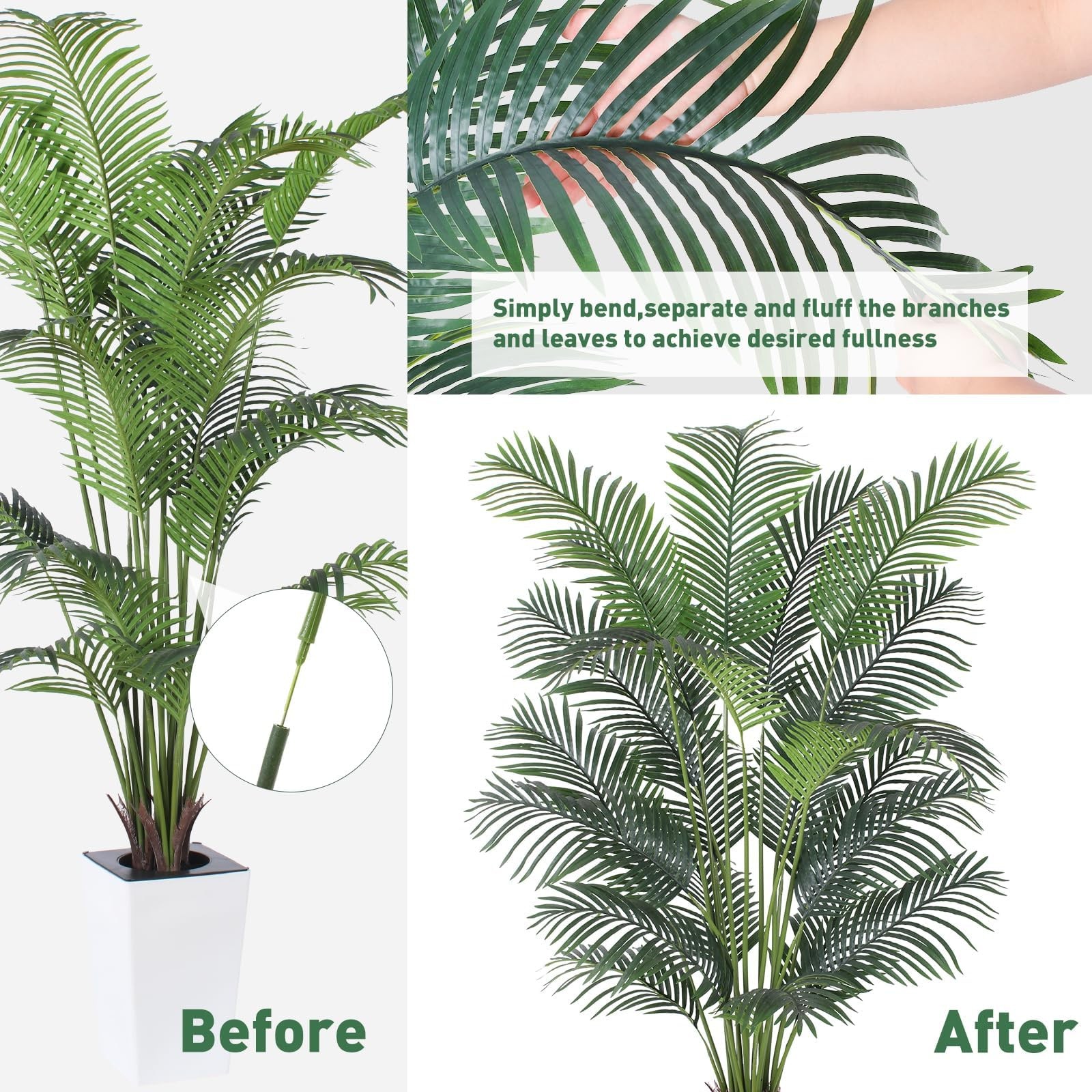 Artificial Palm Tree with White Tall Planter, 7ft Tall Potted Artificial Silk…