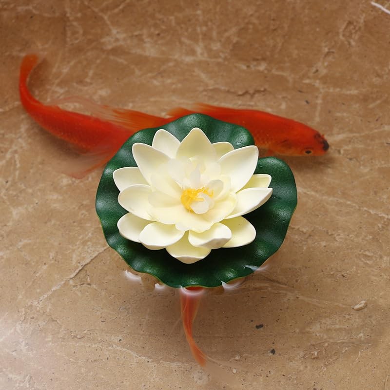 6 Pcs Artificial Floating Foam Lotus Flower with Water Lily Pad, Lifelike Orn…