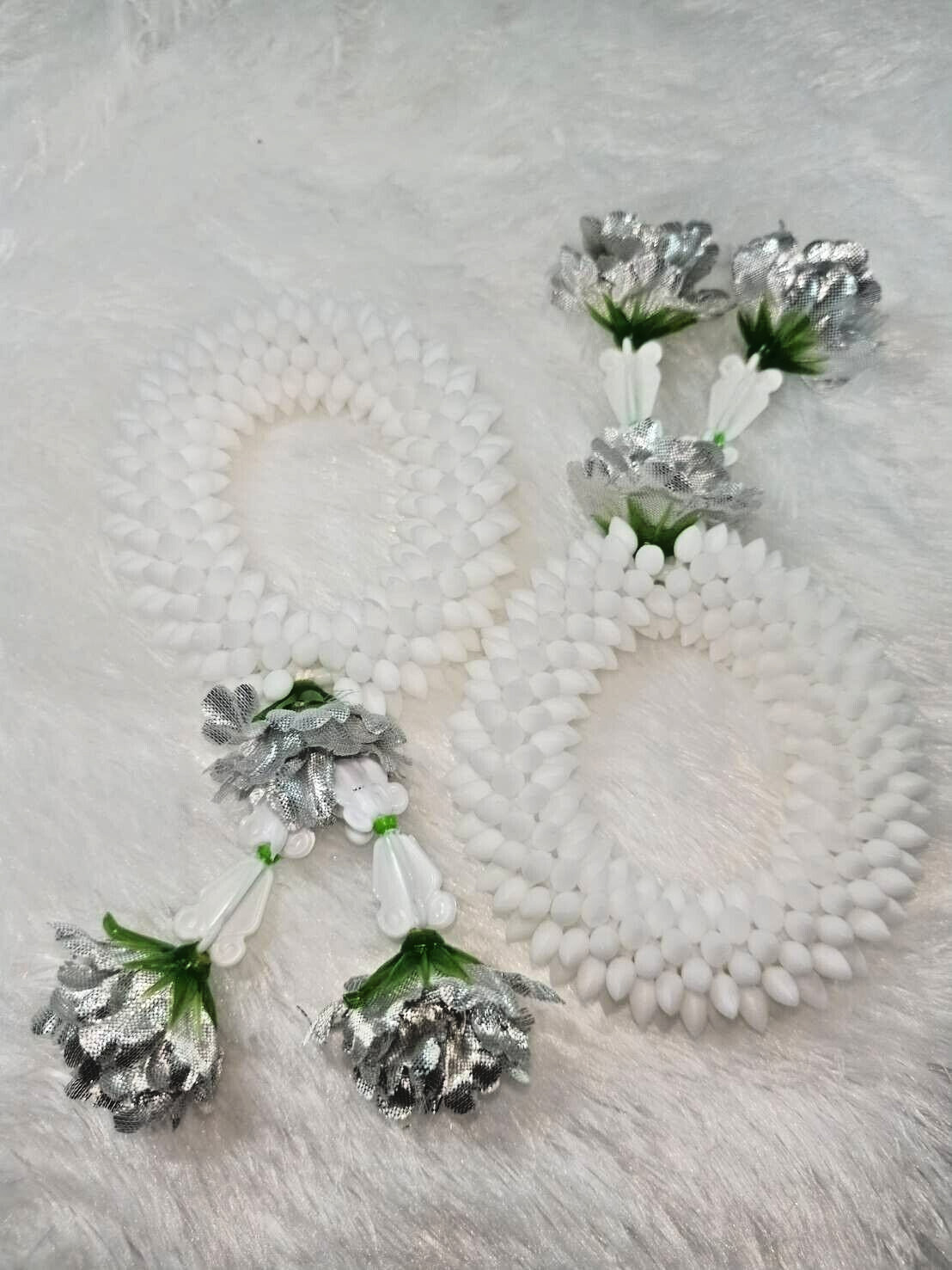 Pair Gold Silver Flower Fabric Plastic Garland Round Malai Jasmine Artificial mi