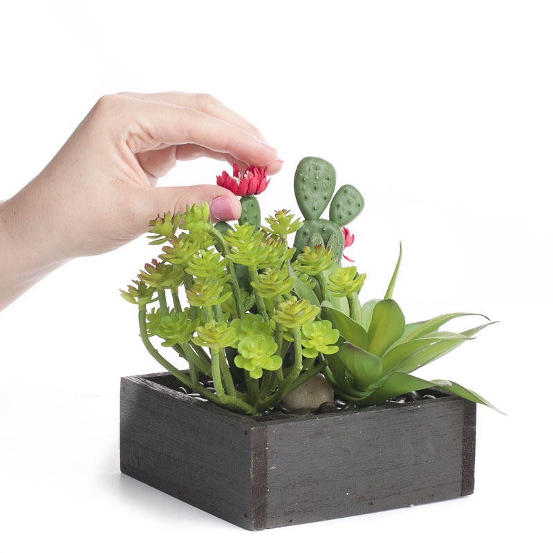 7″ x 6″ Artificial Mixed Succulents in Black Planter Box