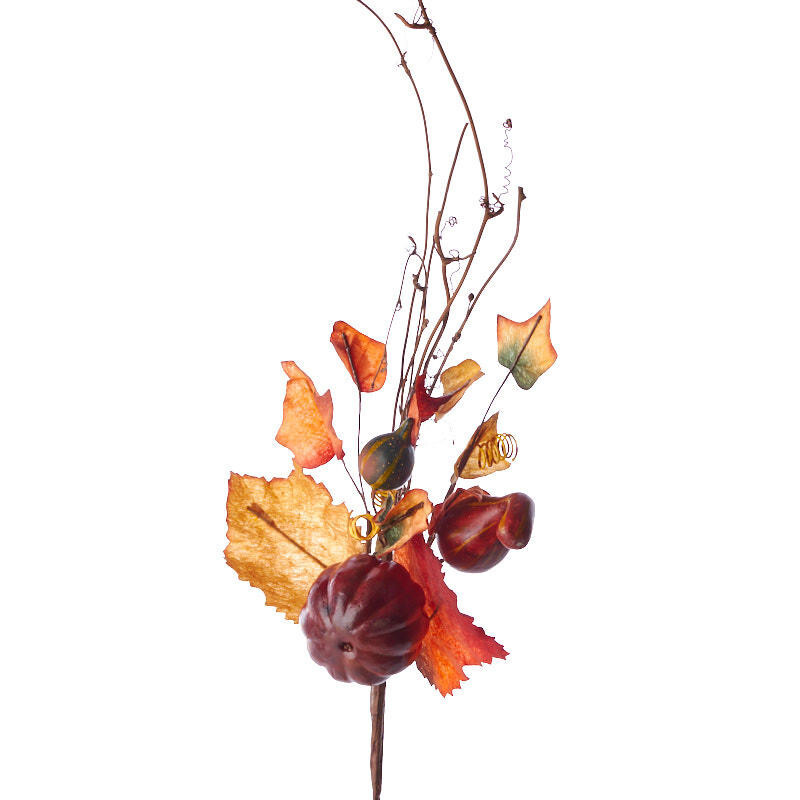 Group of 6 Artificial Fall Gourd and Autumn Leaf 20″ Floral Picks
