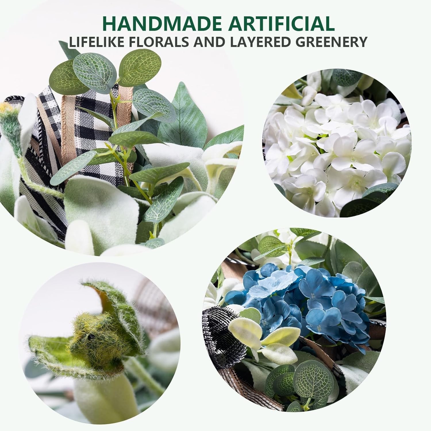 Farmhouse Hydrangea Wreath – -Round Spring Summer Decor