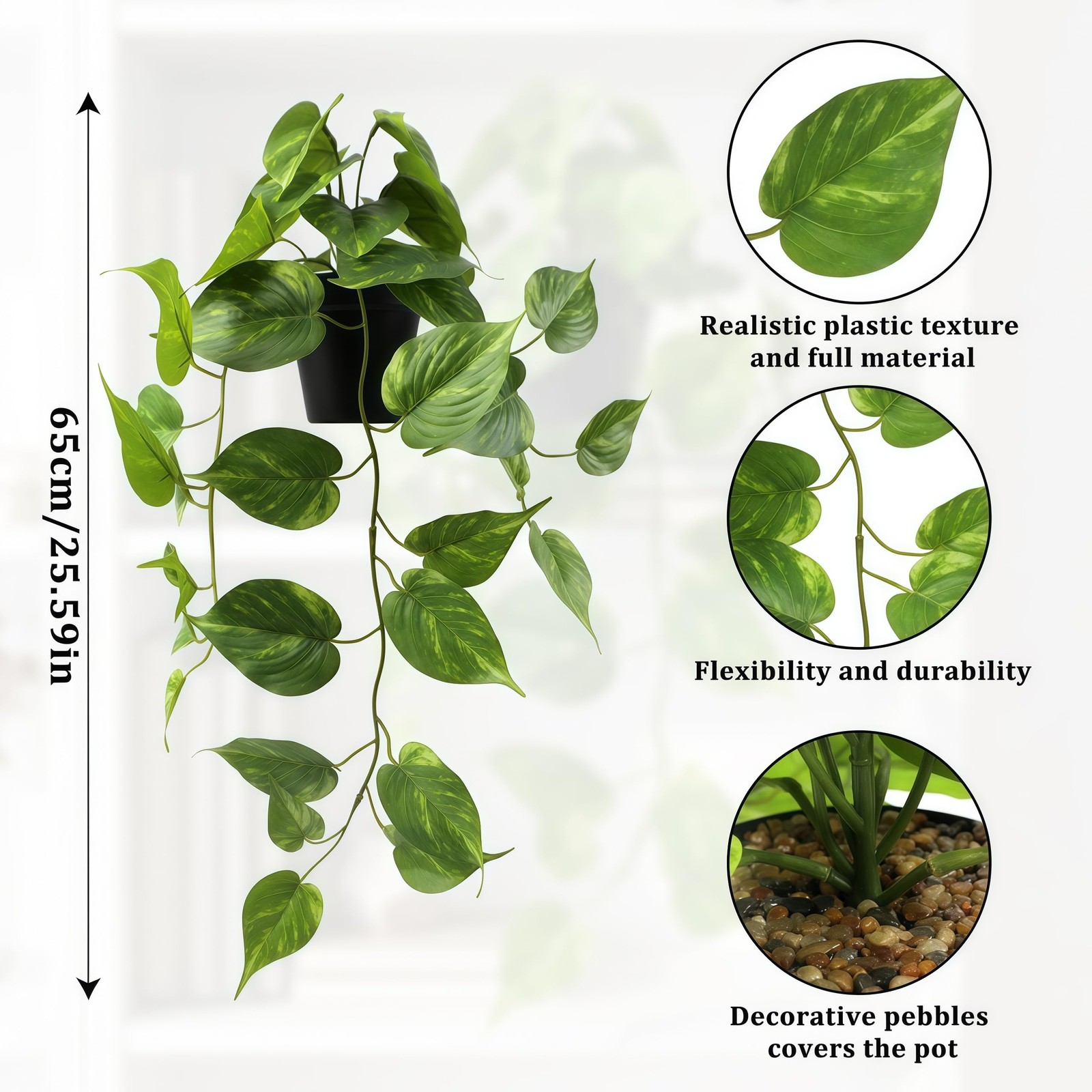 Fake Pothos Hanging Plants Artificial Plastic Ivy Vines Realistic Greenery