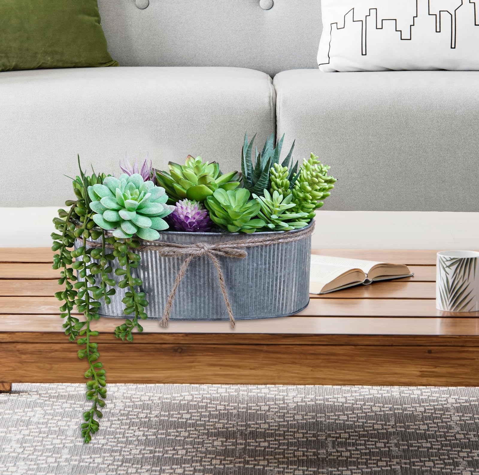 Winlyn 10″ Artificial Succulent Arrangement Centerpiece Fake Green