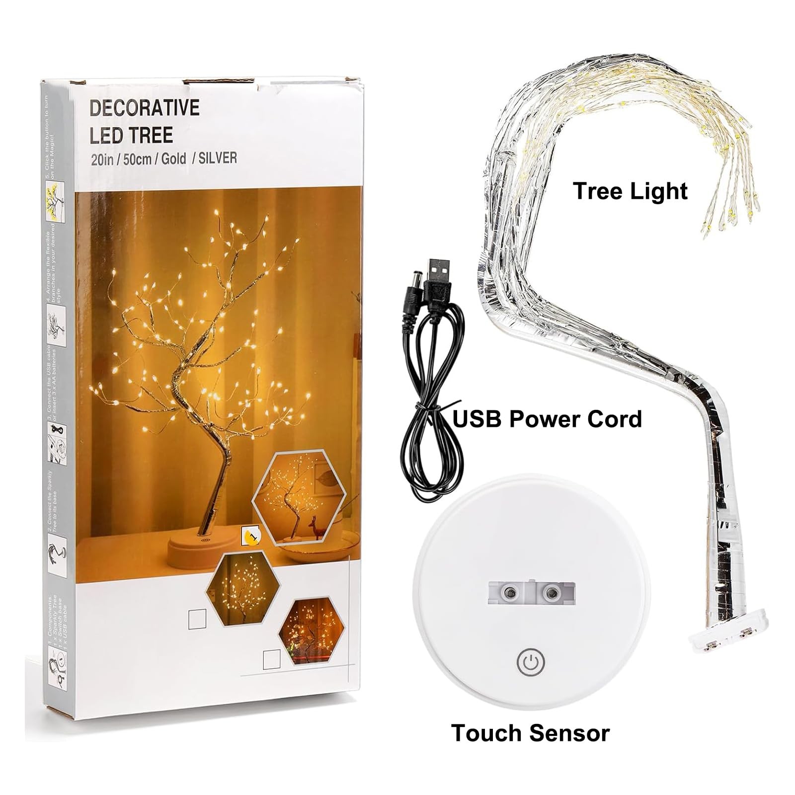 Fairy Light Spirit Tree,20″ Tabletop Bonsai 108 LED Tree Light, USB or Batter…