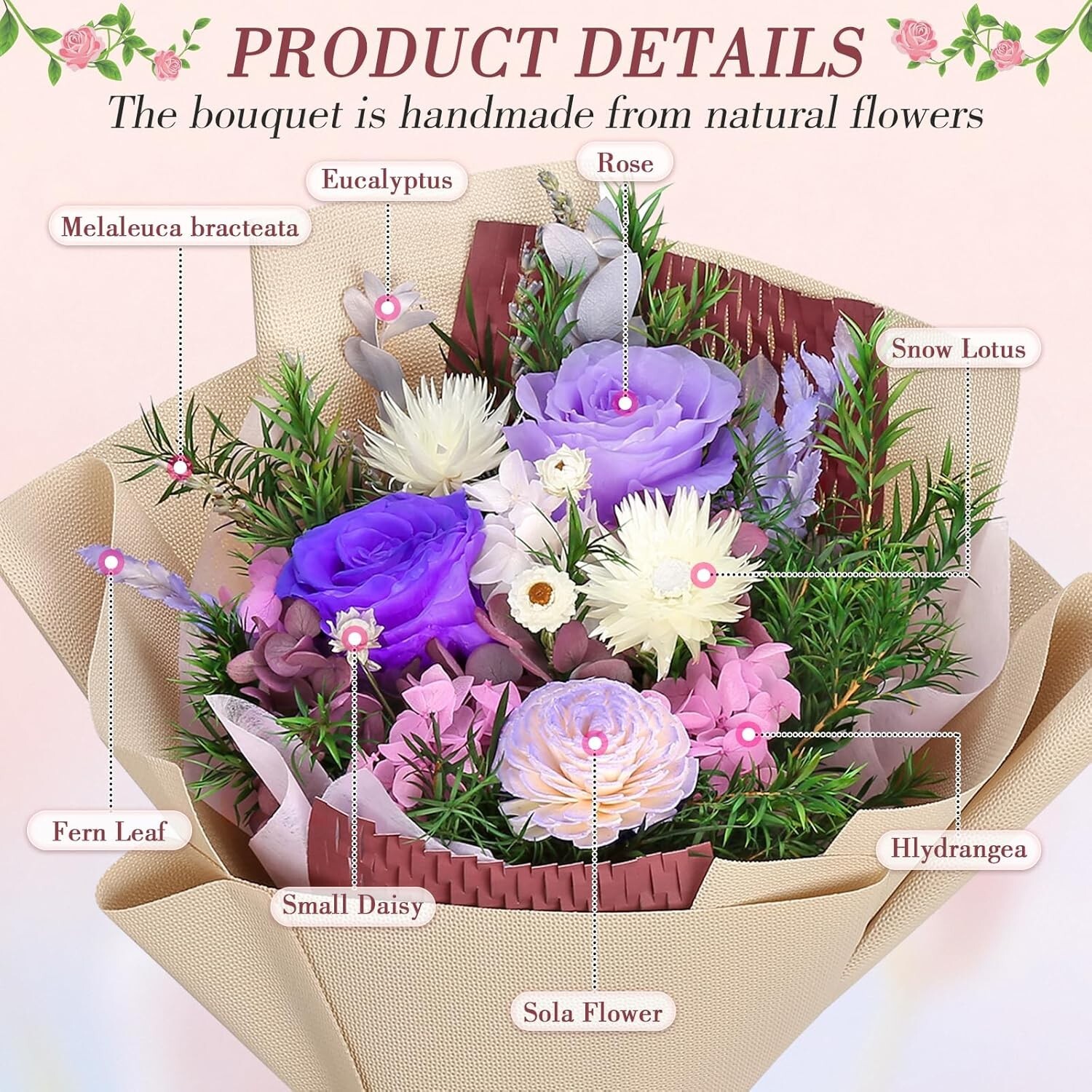 Preserved Flowers Bouquet Purple Flowers Delivery Valentine’s Day Mother’s Day