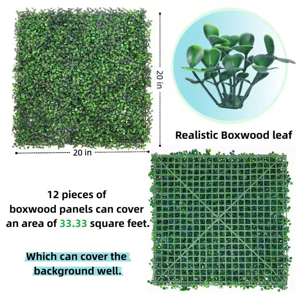 12- Piece 20 In. H X 20 In. W Artificial Boxwood Hedge Uv-Proof Grass Greenery B