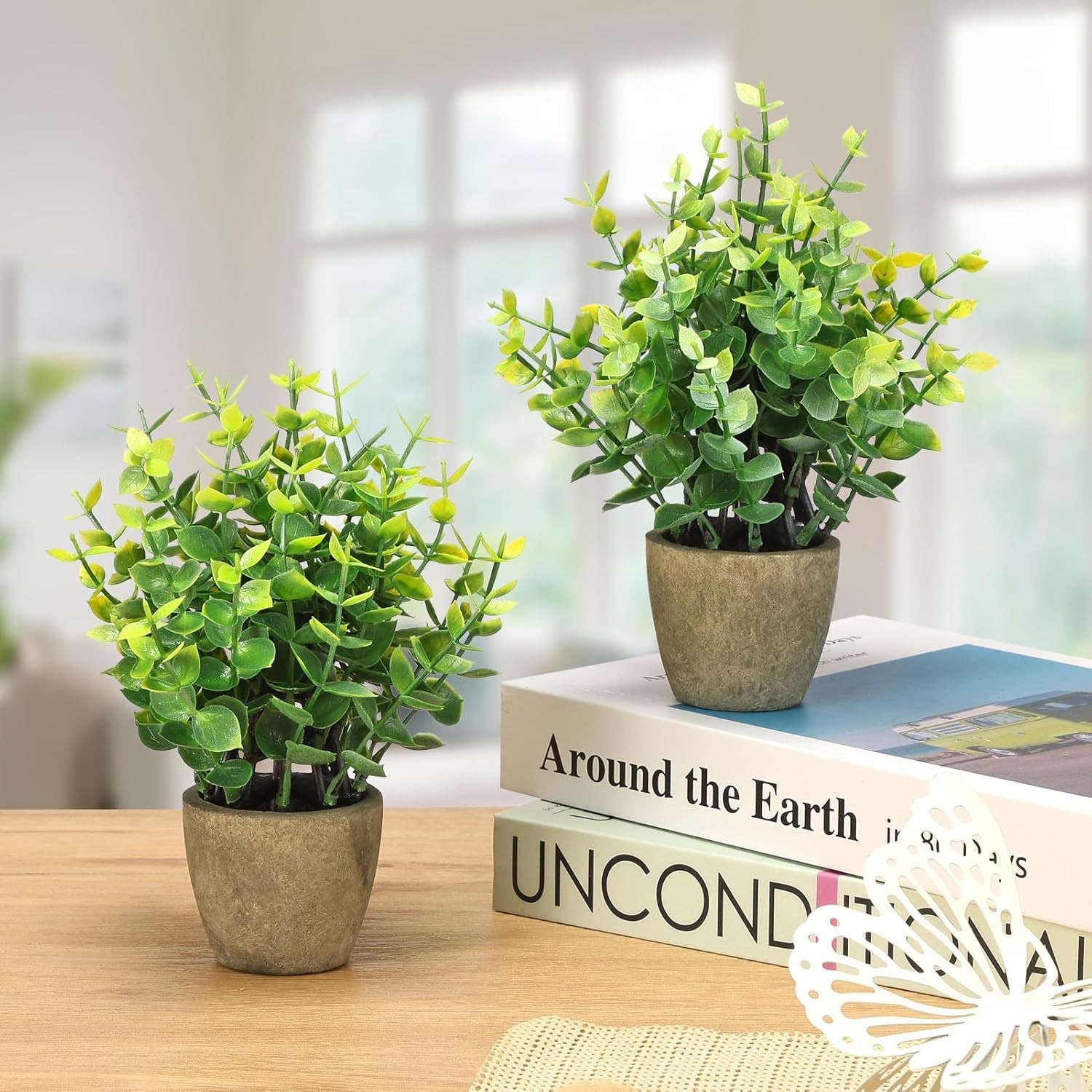 Chic 2 Pack of Mini Artificial Greenery Potted Eucalyptus for Office and Home