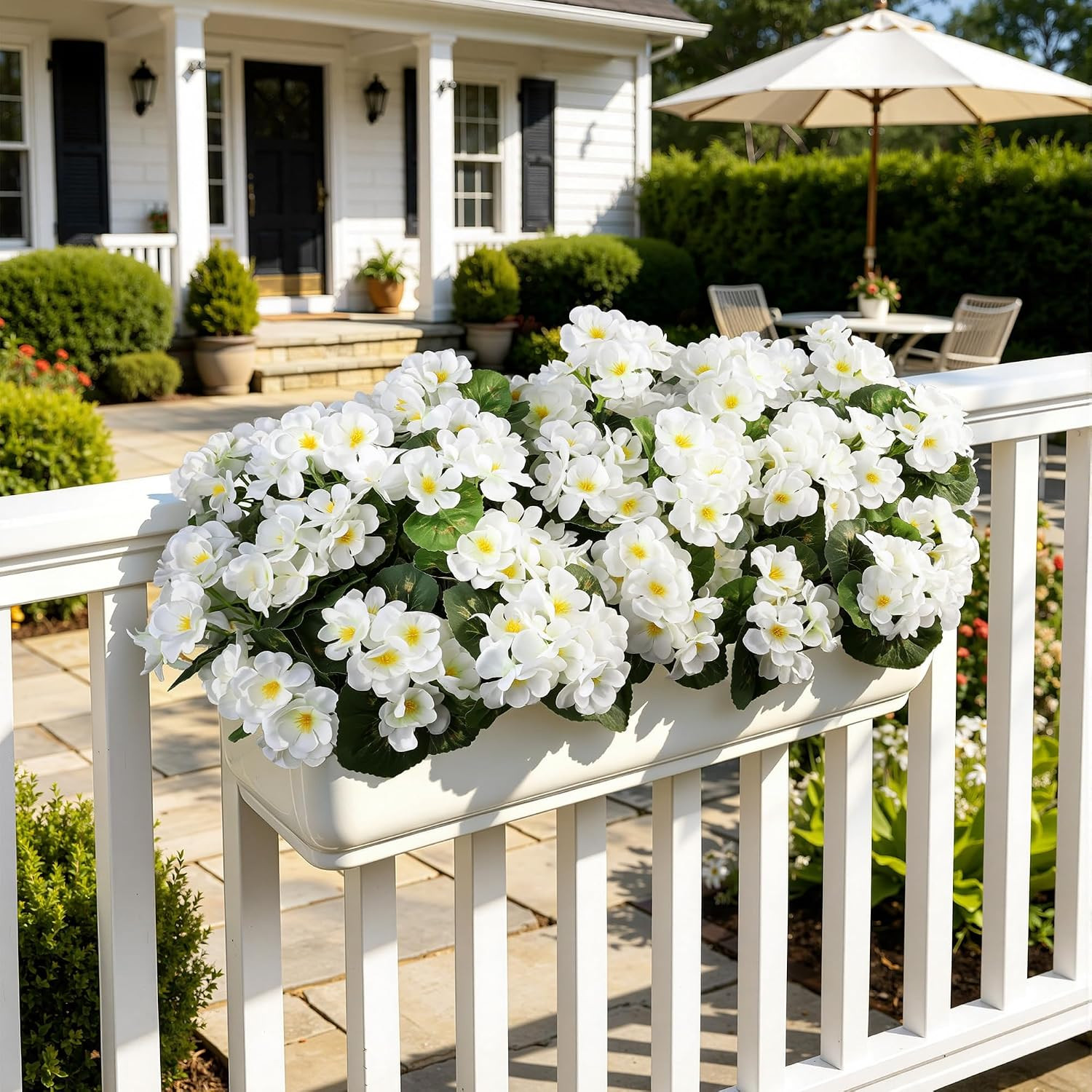Geraniums Artificial Flowers for Outdoors, UV Resistant, White | Plastic Flowers
