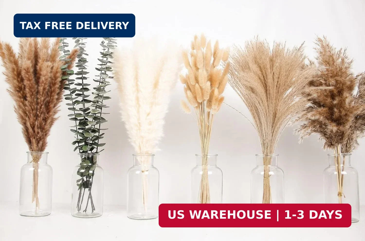 110 PCS of Boho Pampas Grass Decor, Naturally Dried Pompas, Bunny Tails Dried Fl