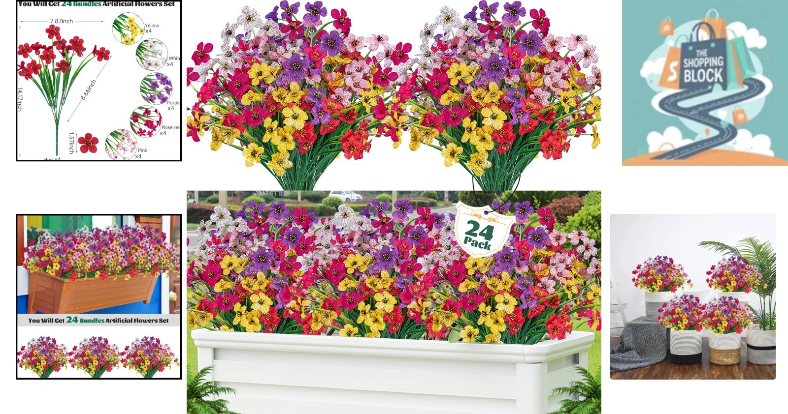 24 Pcs Artificial UV-Resistant Faux Flowers for Indoor/Outdoor Decoration