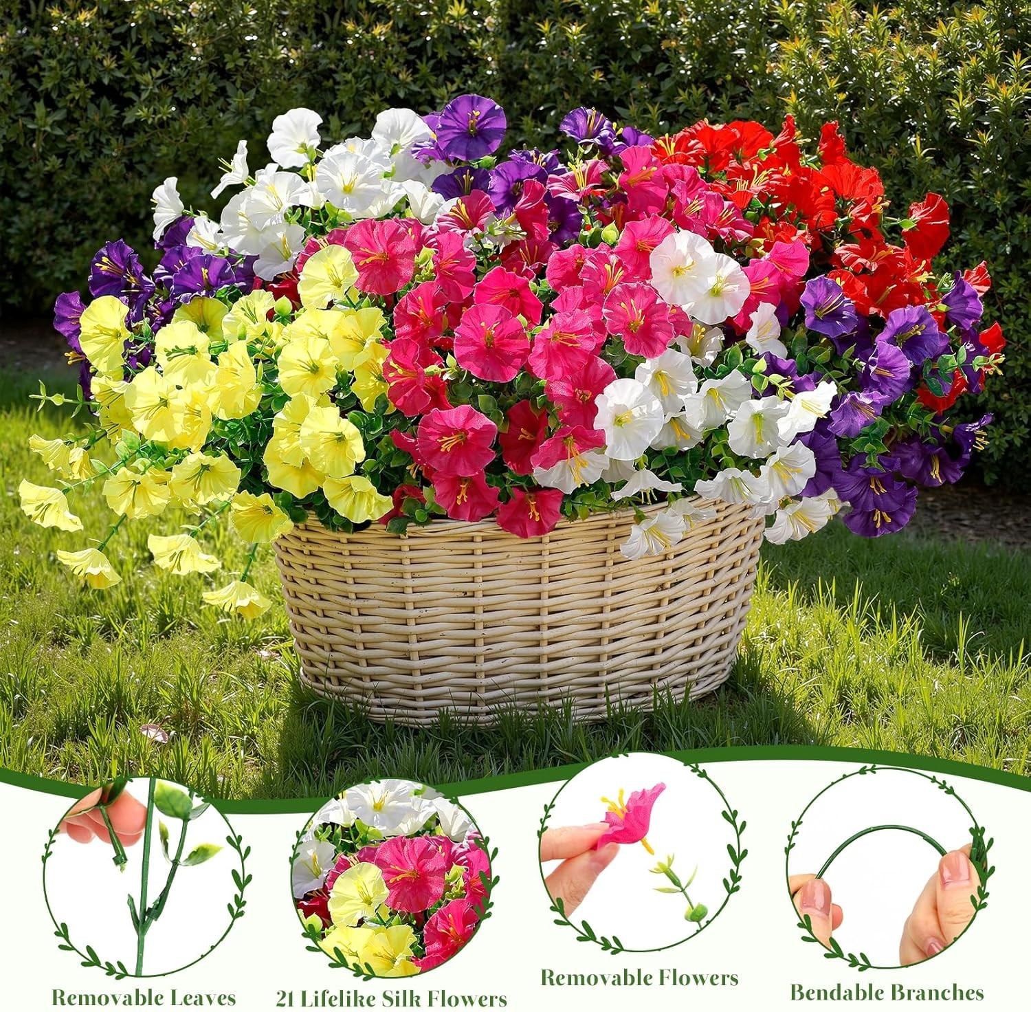 All-Weather 24 Bundle Silk Morning Glory Set – Mix of 5 Colors for Outdoor Décor