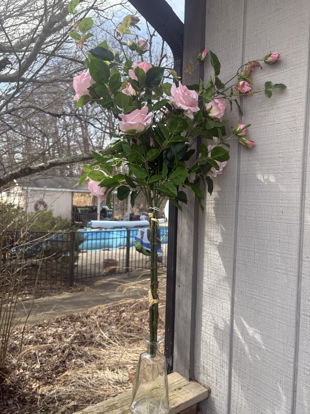 State Flower Pink Roses with Thorns 36″ Decorative Artificial Floral Bush large
