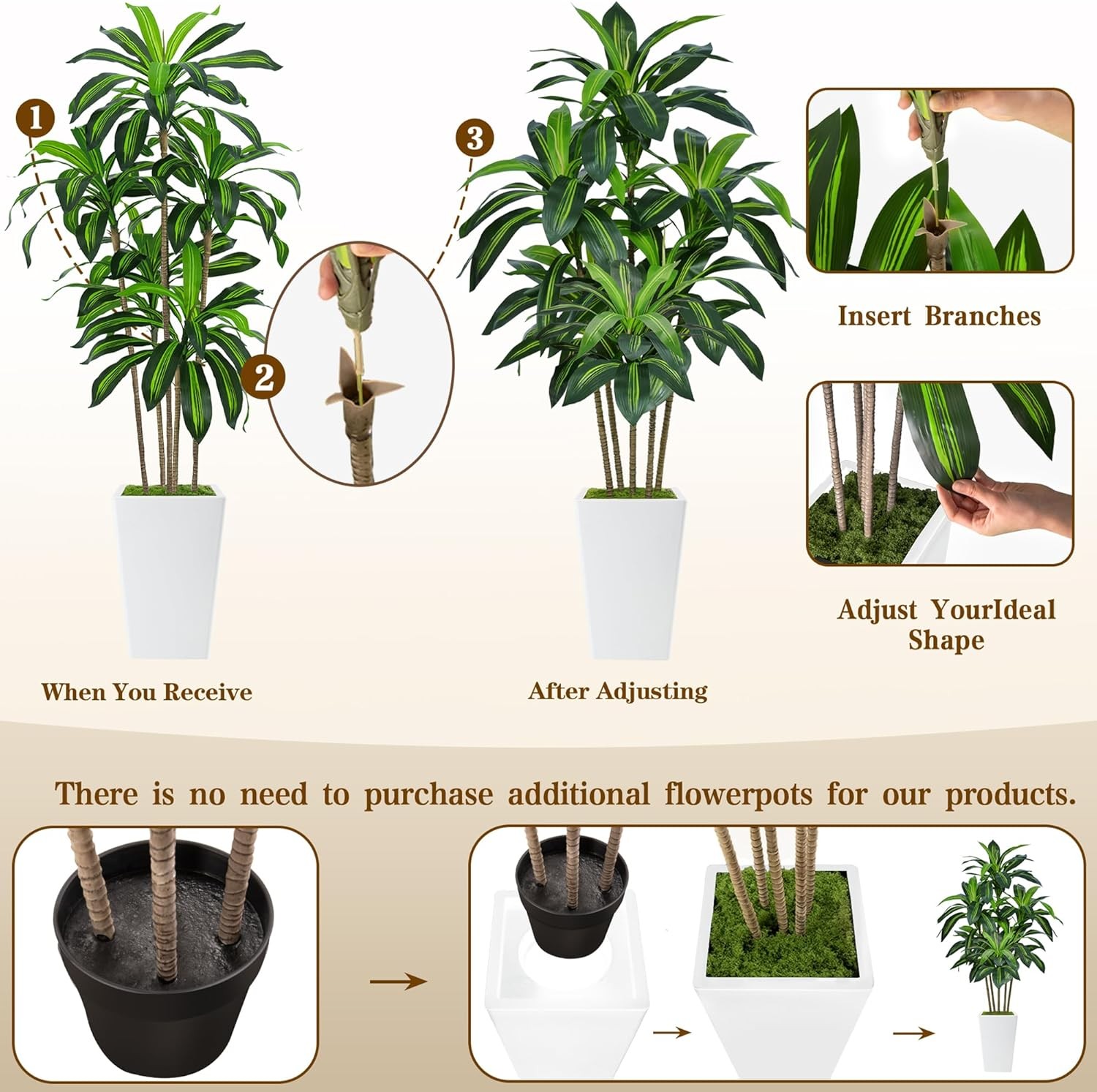 7FT Artificial Dracaena Tree Fake Tree Indoor W/ White Tall Planter Tall