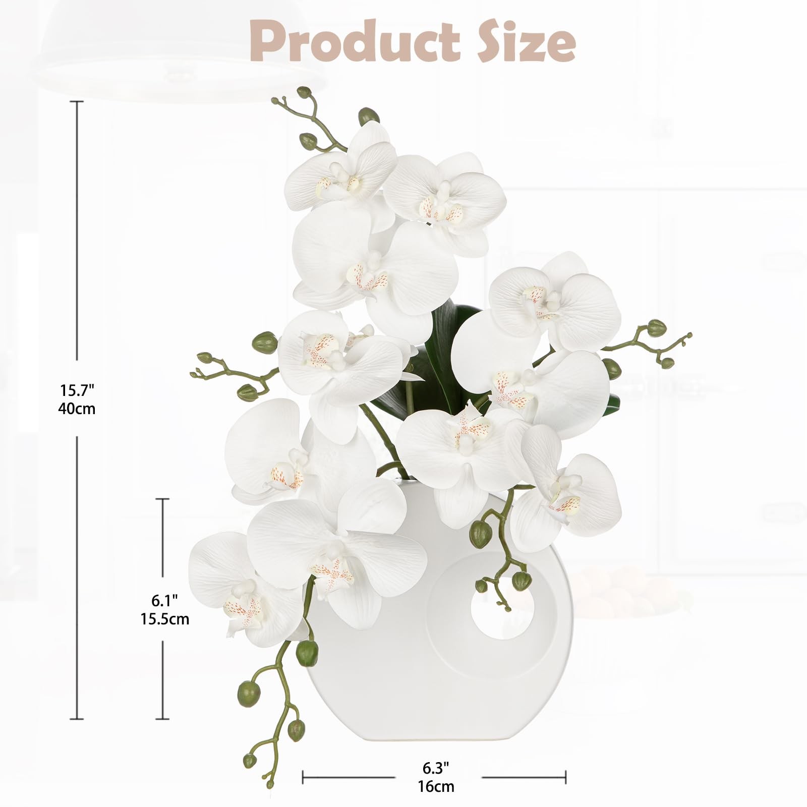 Artificial Orchid White Flowers in Modern Ceramic Vase 15.7 Tall Faux Orchid