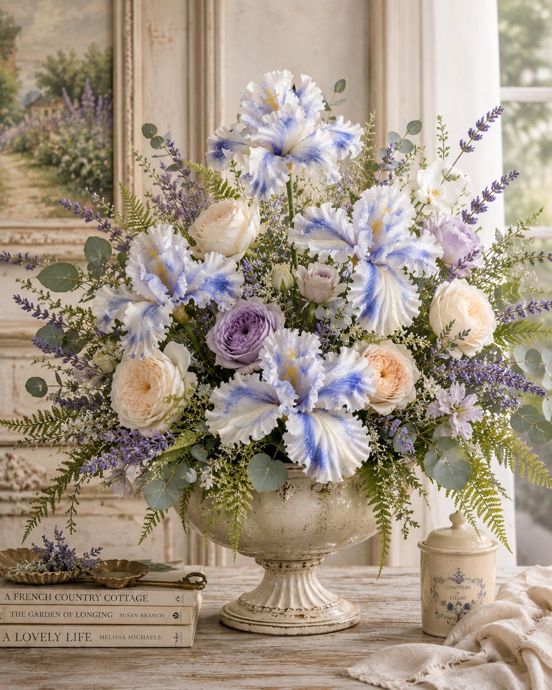 Luxury Faux Iris Stem Periwinkle Blue White Artificial Flower Wedding Floral Fre