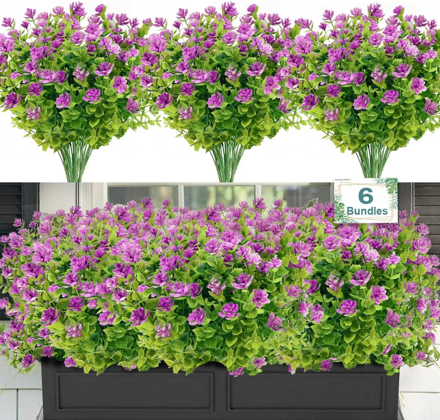 6-Pack UV-Resistant Artificial Outdoor Flowers for Decor