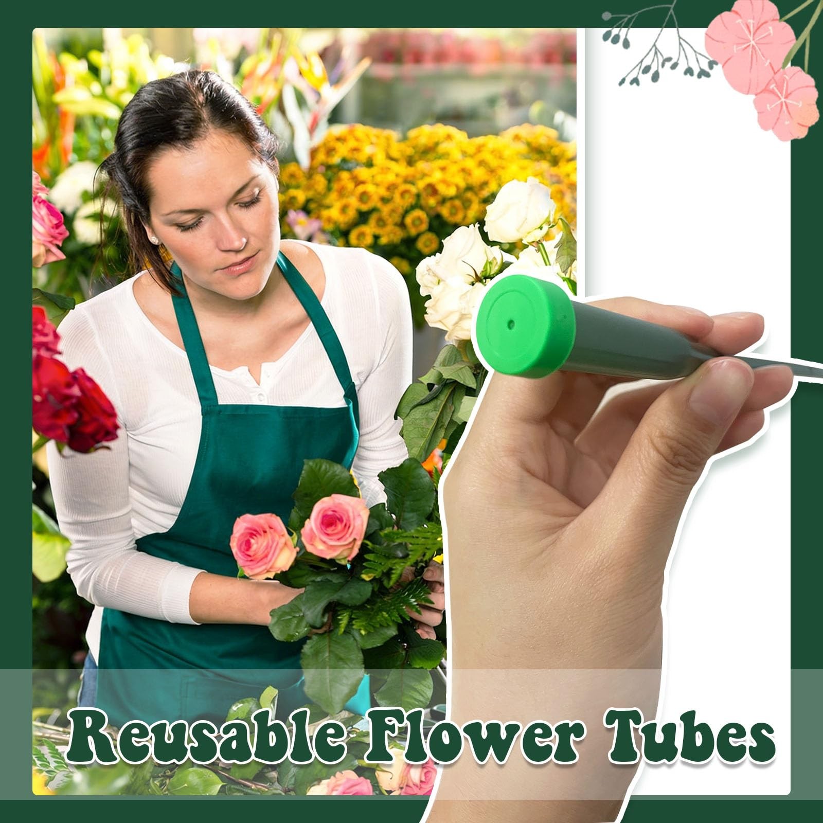 120 PCS Floral Water Tubes,12 Inch Green Flower Stem Water Vials with Rubber …