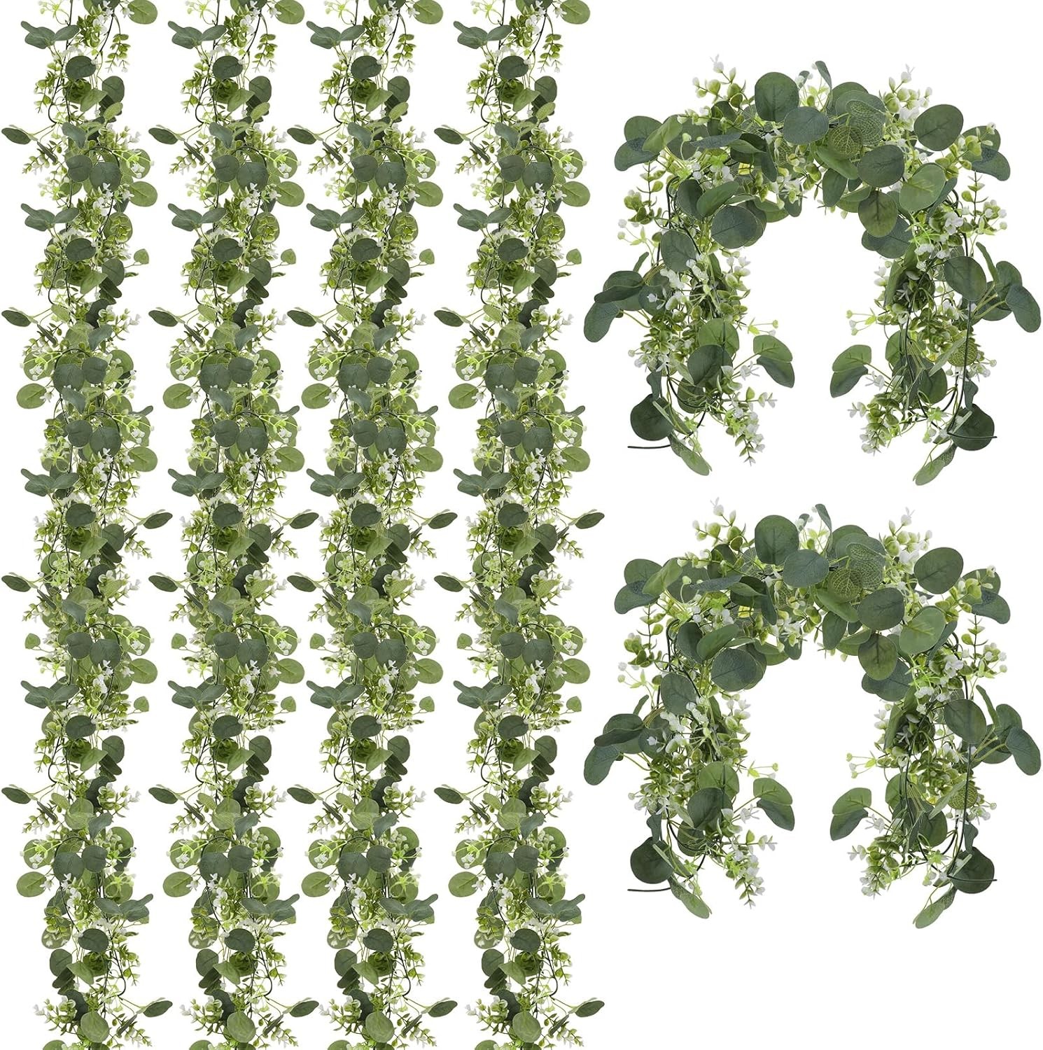 6 Pack 5.9 Feet Faux Eucalyptus Garlands Bulk Artificial Wedding Garland W/