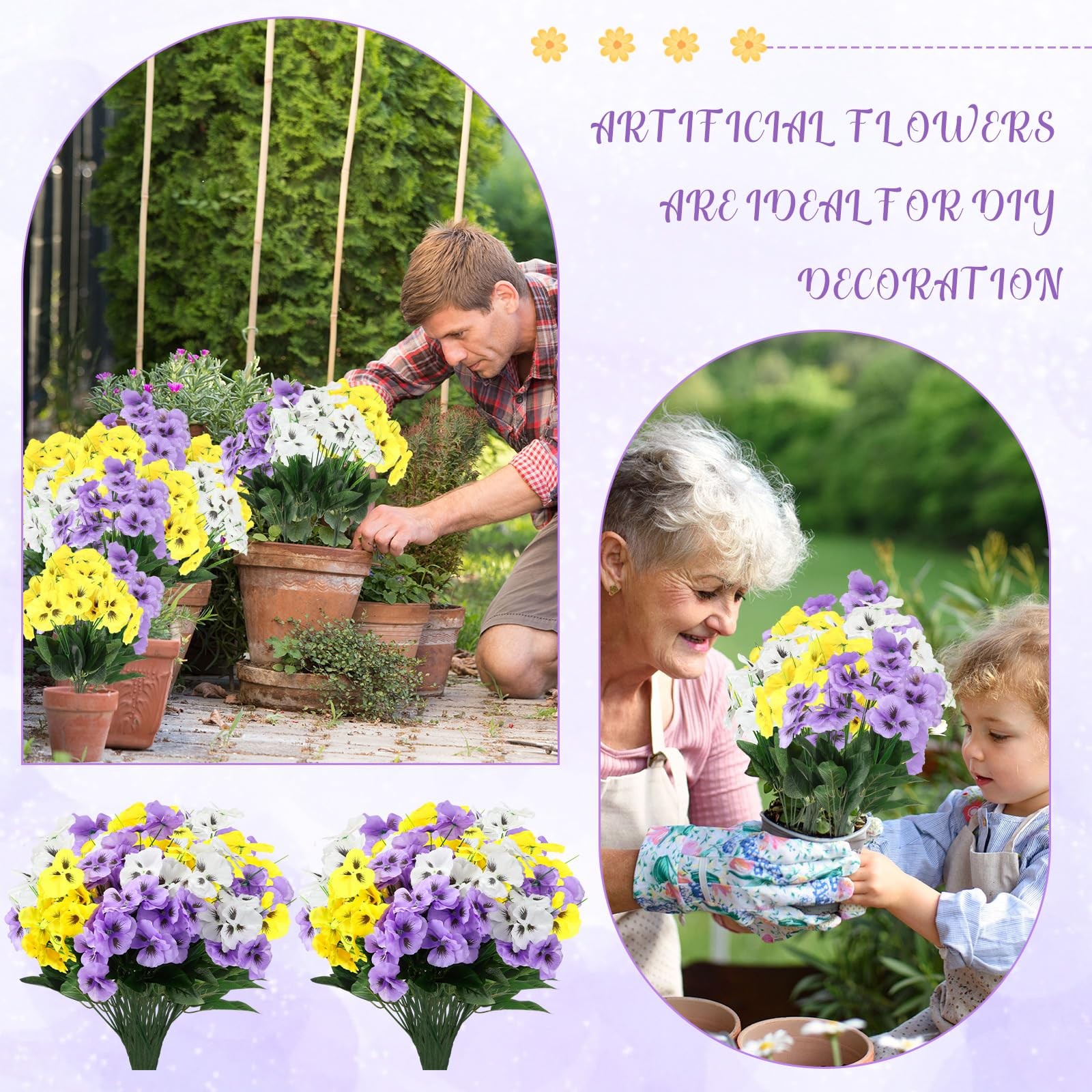 50 Pcs Artificial Pansies Flowers Silk Faux Pansy Bulk for Home Garden Patio …